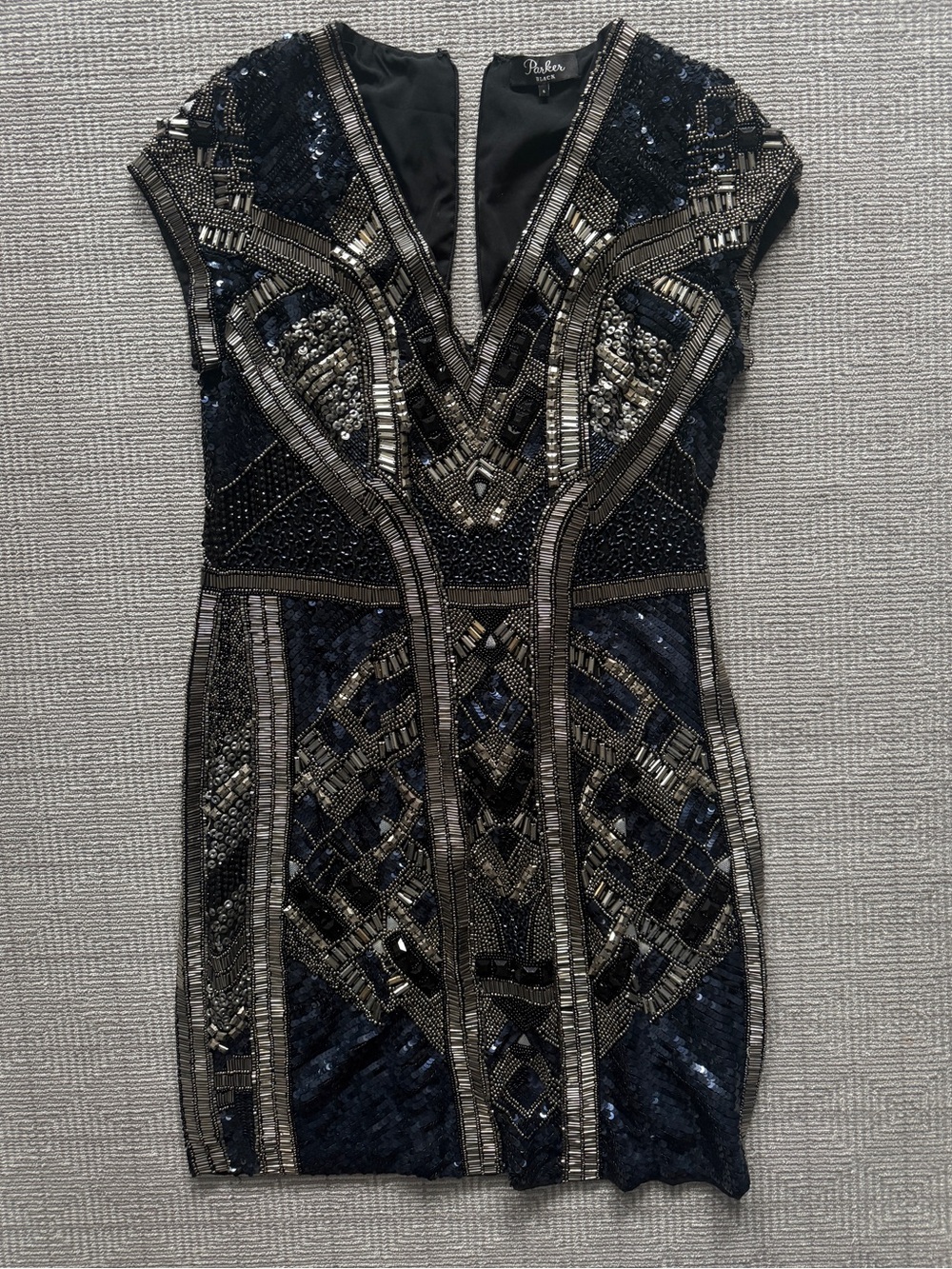 PARKER BLACK SERENA EMBELLISHED MINI DRESS, size 6